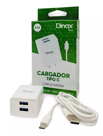 CARGADOR TIPO C DINAX CARGA RÁPIDA 4,2A CABLE 1MT+ 2 SALIDAS USB